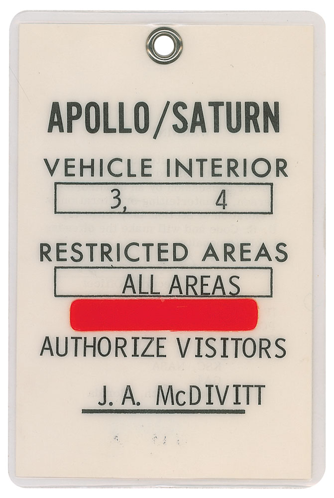 Lot #138 Jim McDivitt’s Apollo Saturn Access Badge