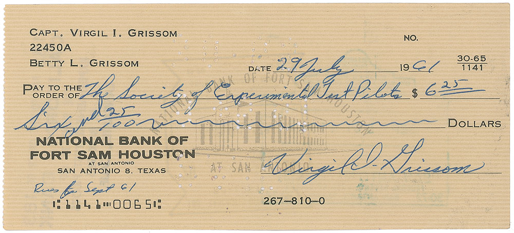 Lot #40 Gus Grissom Signed Check