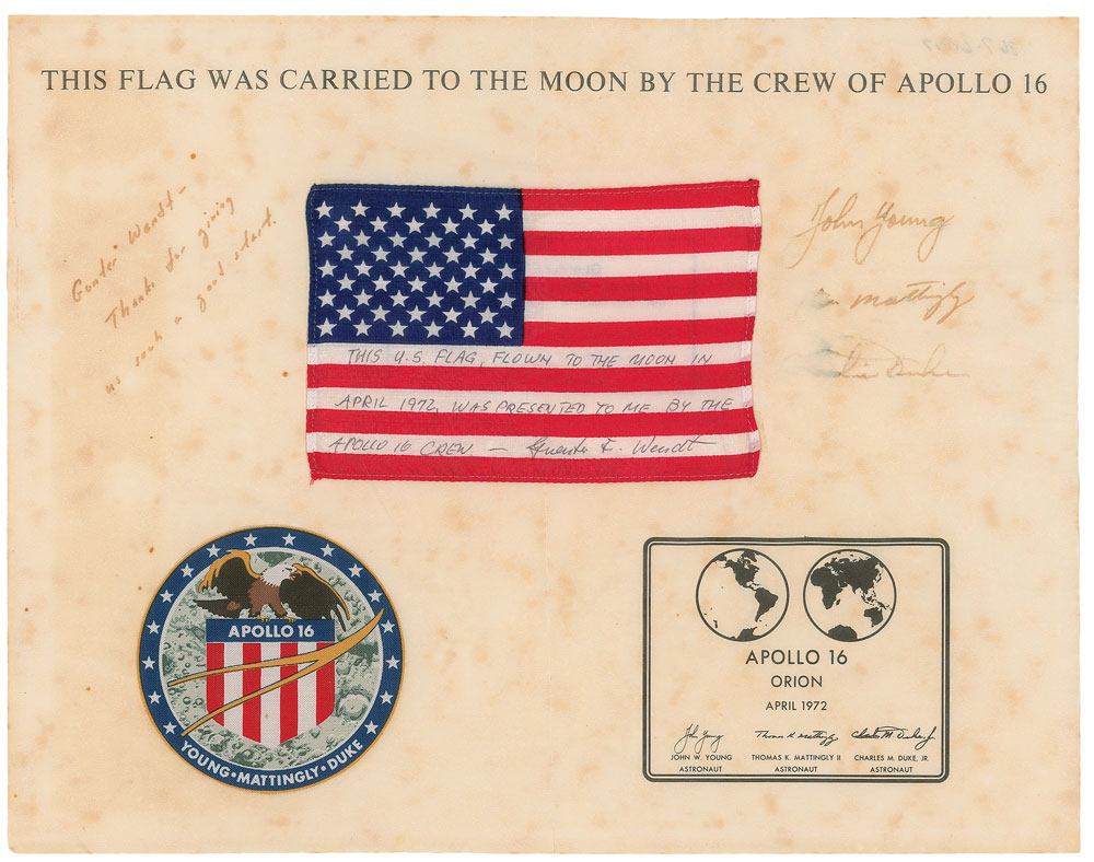 Lot #5097 Guenter Wendt’s Apollo 16 Flown Flag