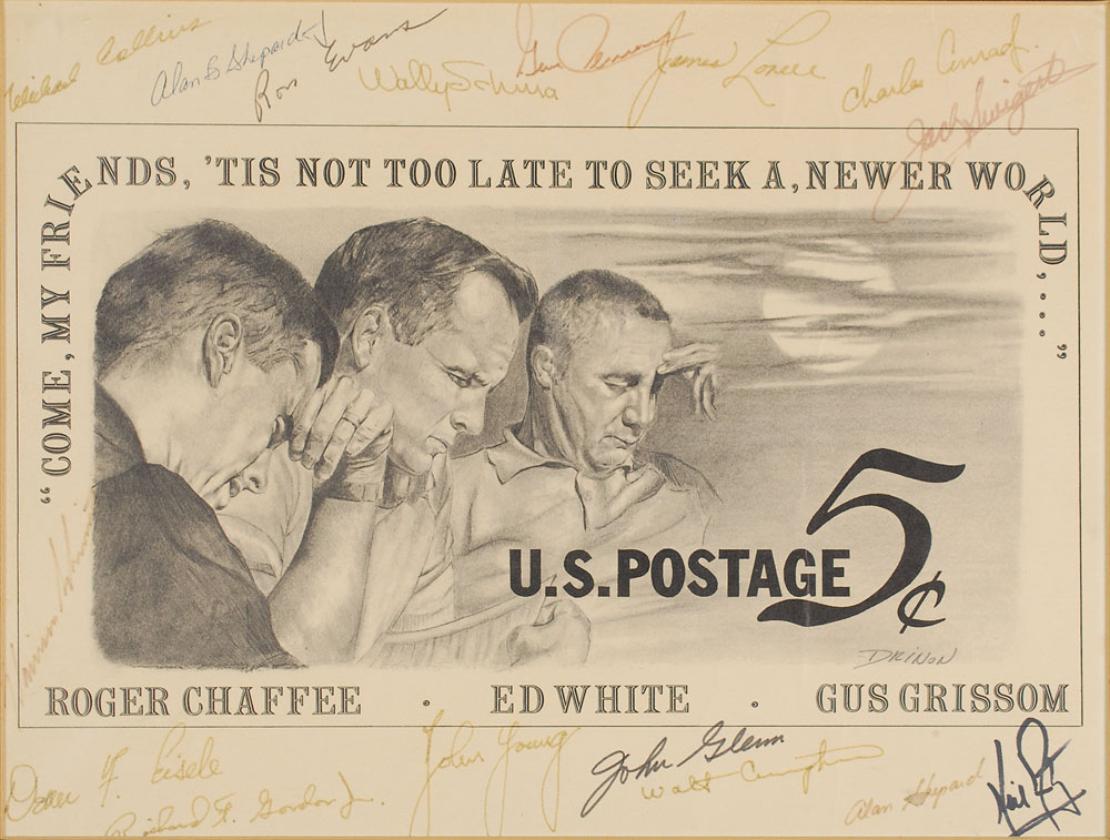 Lot #9224 Apollo 1 Tribute Multi-signed Stamp