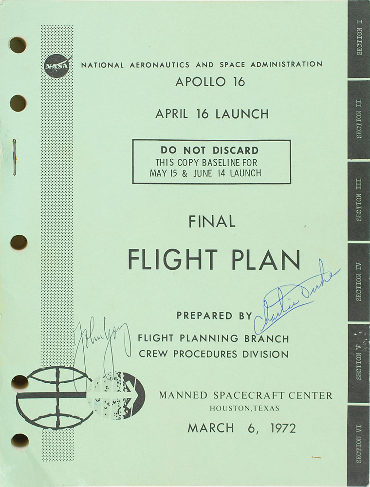 Lot #279 Apollo 16 Flight Plan Signed by Young and Duke