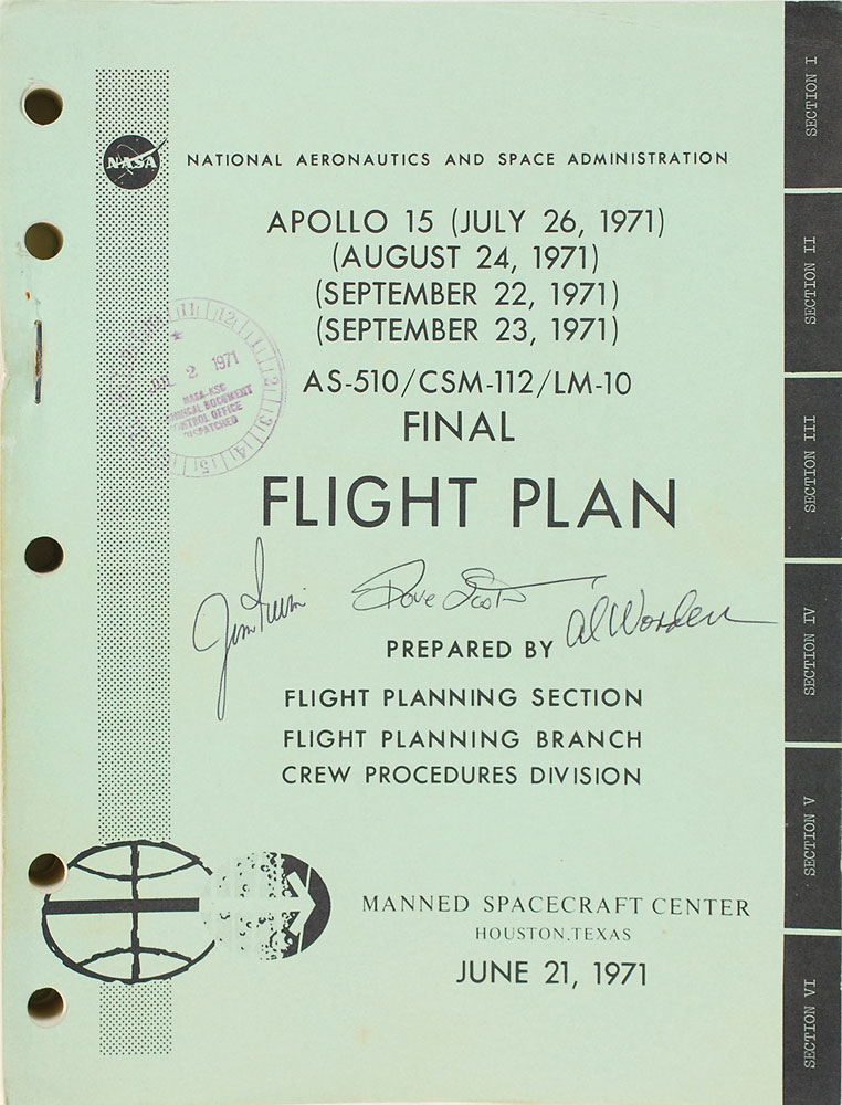 Lot #274 Apollo 15 Signed Flight Plan