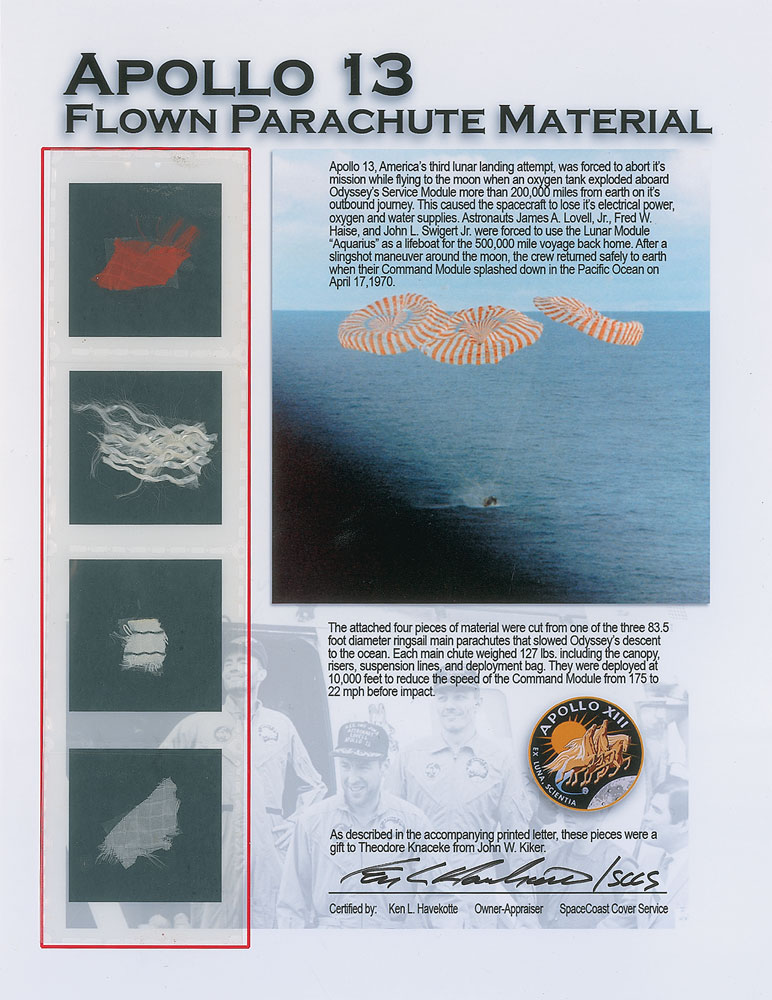 Lot #224 Apollo 13 Flown Parachute Material