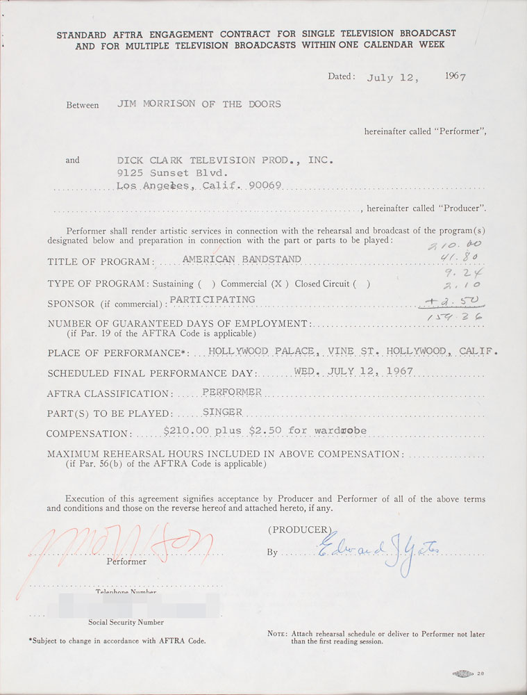 Lot #7119 Jim Morrison Signed Document - Image 1