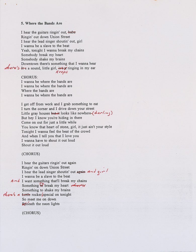 Lot #7315 Bruce Springsteen Typed Lyrics With