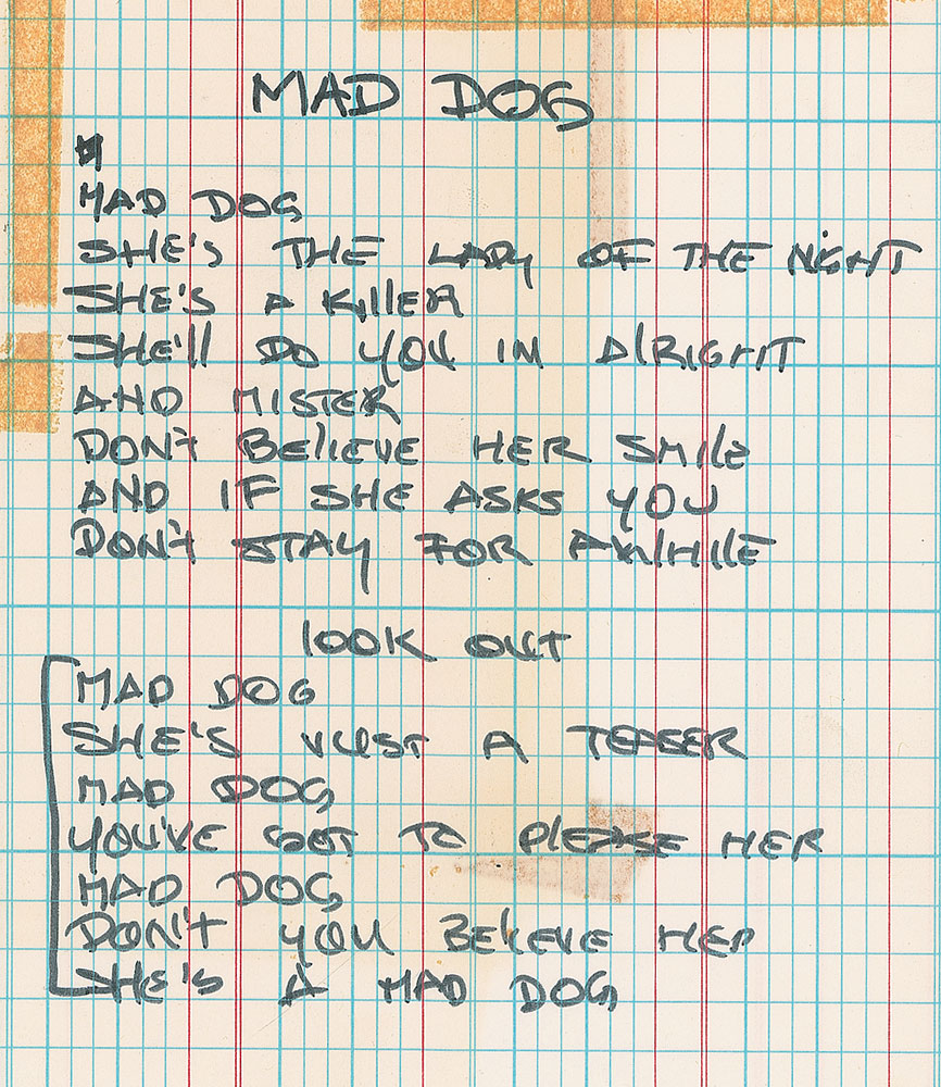 Lot #7309 KISS: Gene Simmons Handwritten Lyrics