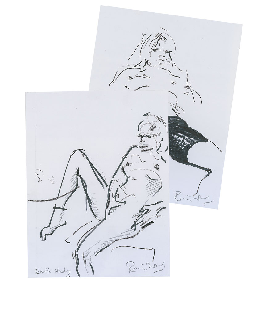 Lot #7113 Ronnie Wood Pair of Signed Sketches