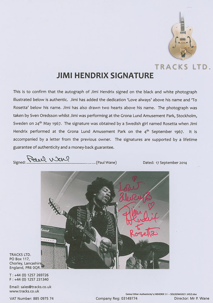 Lot #7089 Jimi Hendrix Signed Photograph - Image 4
