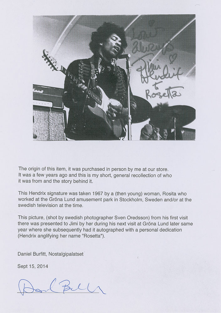Lot #7089 Jimi Hendrix Signed Photograph - Image 5