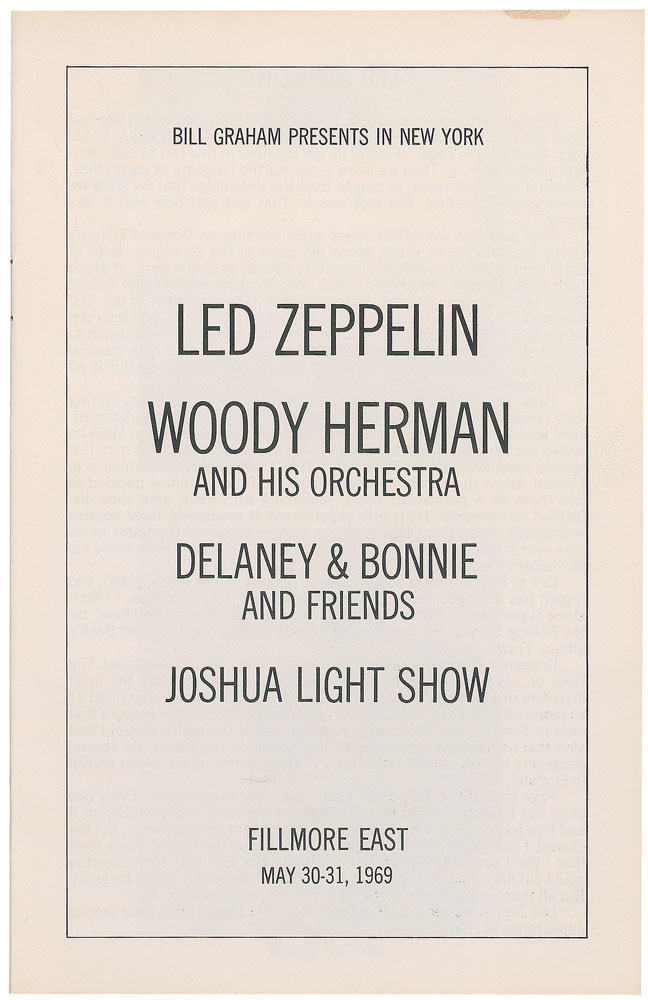 Lot #7143 Led Zeppelin Fillmore East Program