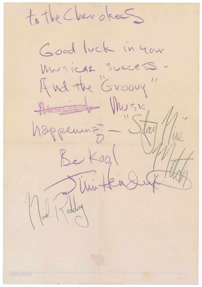 Lot #8112 Jimi Hendrix Autograph Note Signed - Image 1