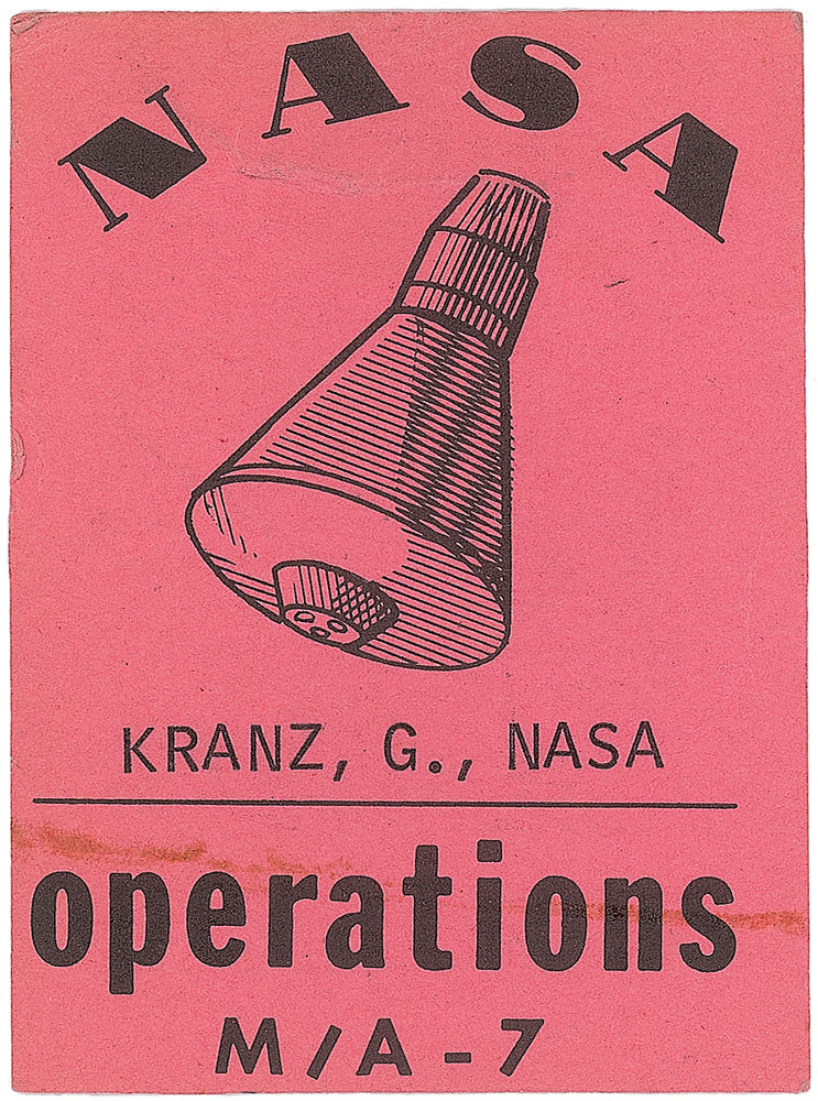 Lot #9077 Gene Kranz’s MA-7 Operations Badge