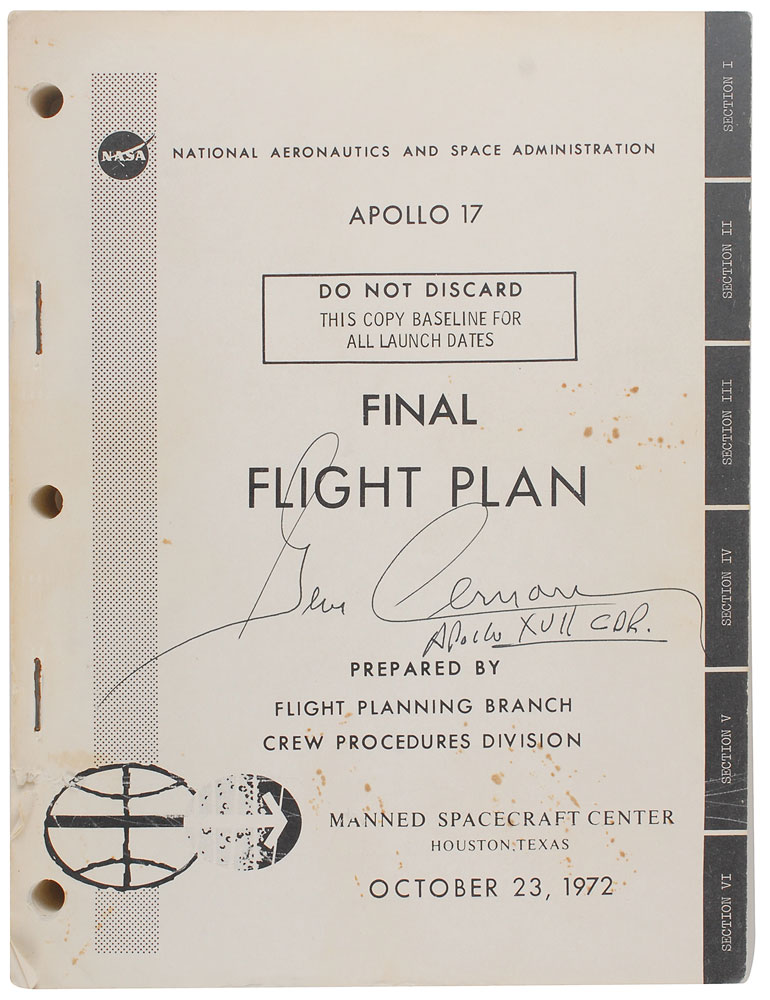 Lot #9468 Gene Cernan Signed Apollo 17 Flight Plan