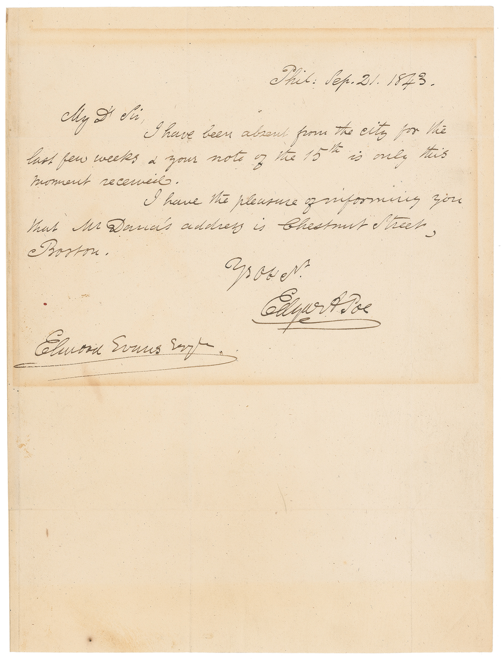Lot #8076 Edgar Allan Poe Autograph Letter Signed