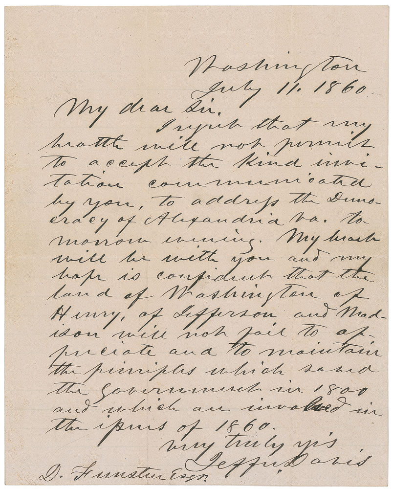 Lot #8029 Jefferson Davis Autograph Letter Signed