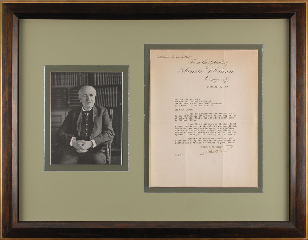 Lot #8068 Thomas Edison Typed Letter Signed