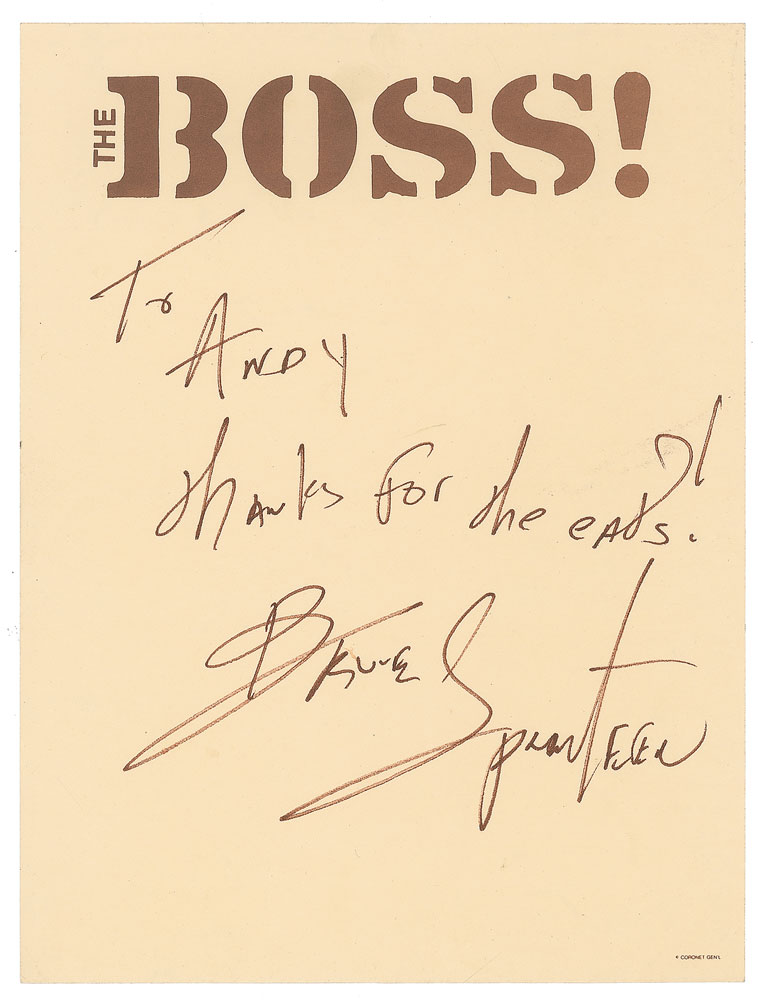 Lot #2349 Bruce Springsteen Autograph Note Signed