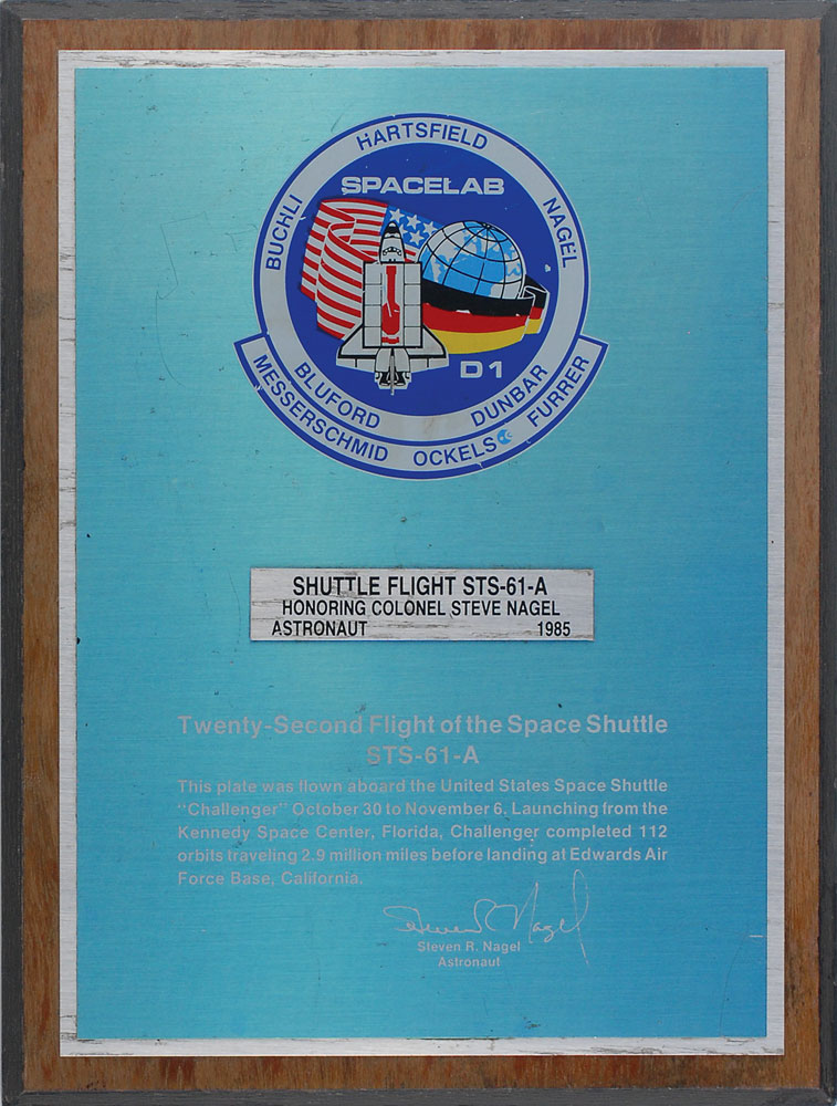 Lot #9499 STS-61A Flown Presentation Plaque