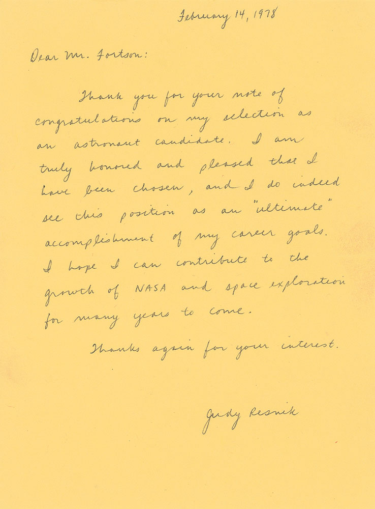 Lot #9525 Challenger: Judy Resnik Autograph Letter