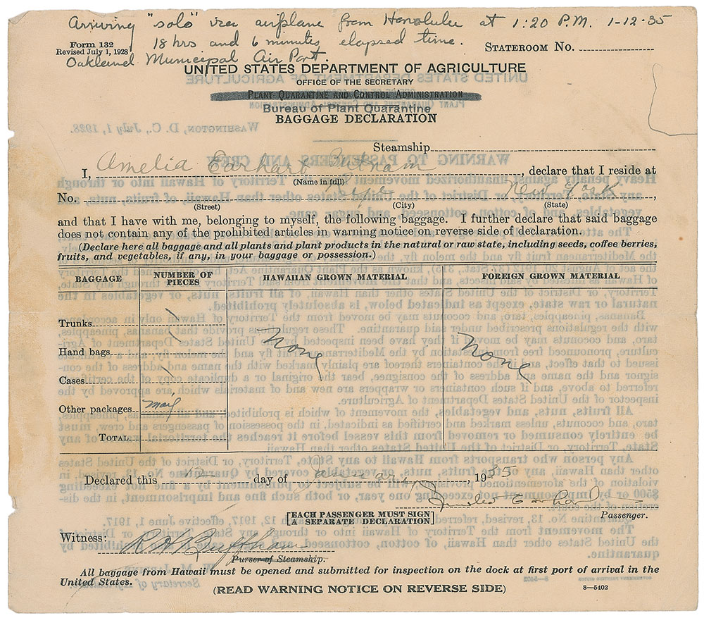 Lot #9015 Amelia Earhart Signed Document