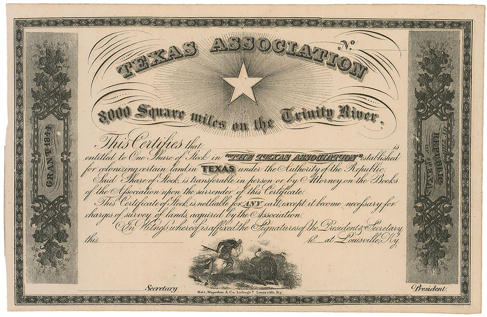 Lot #194 Texas Association Stock Certificate