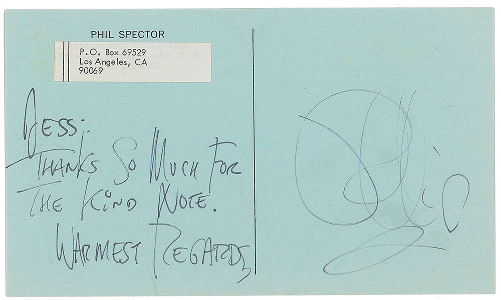 Lot #2303 Phil Spector Handwritten Note