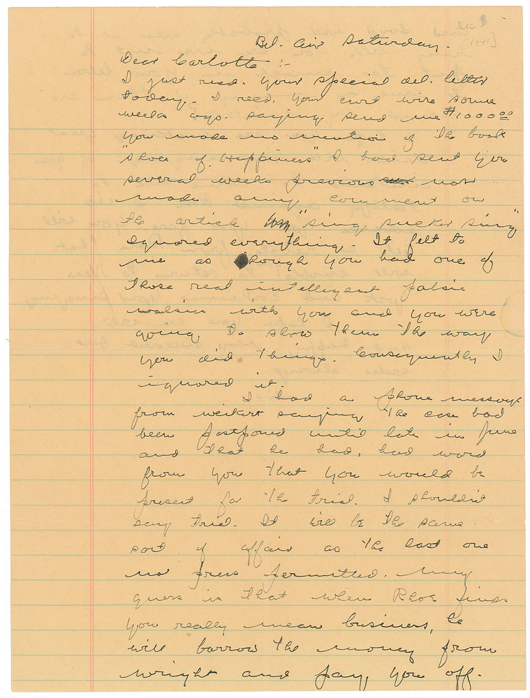 Lot #2519 W. C. Fields Autograph Letter Signed