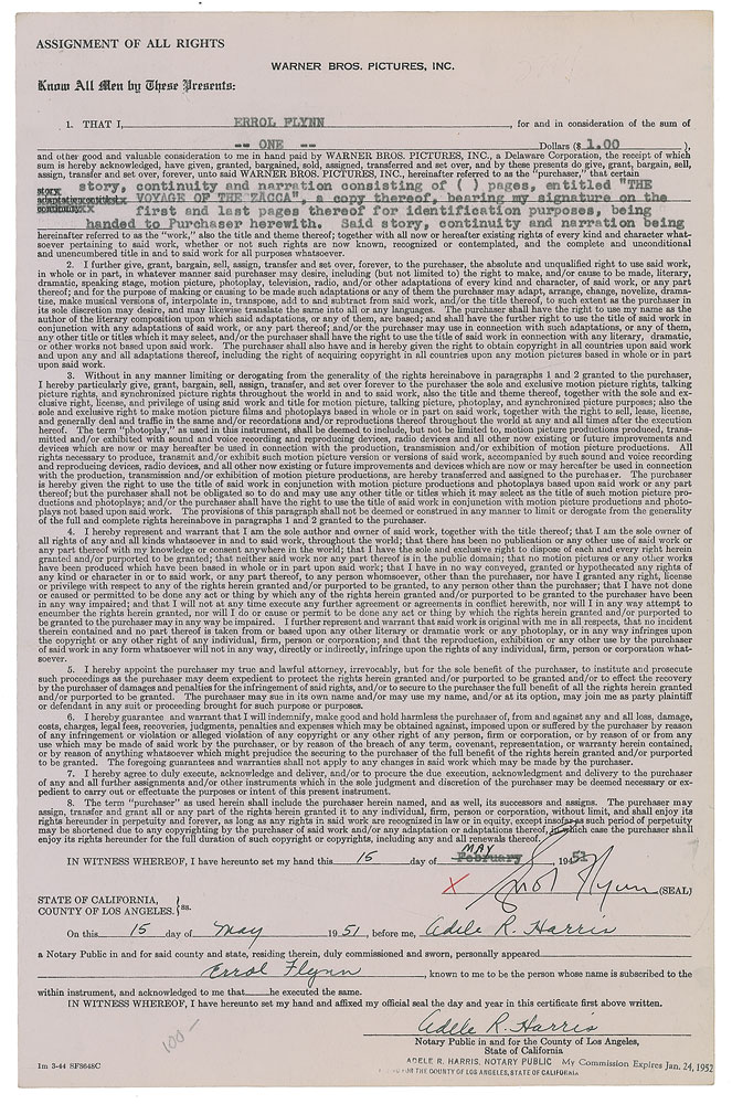 Lot #2524 Errol Flynn Signed Document