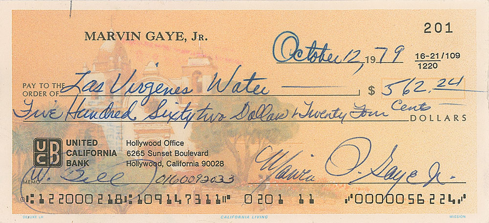 Lot #2284 Marvin Gaye Signed Check