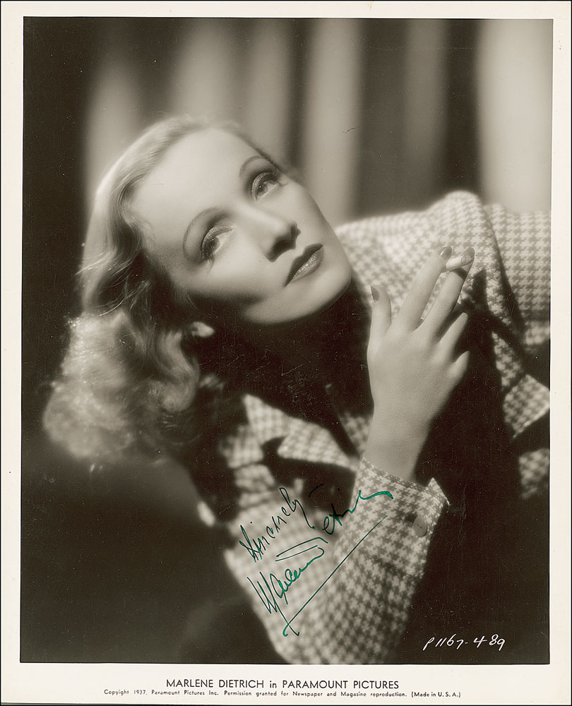 Lot #2498 Marlene Dietrich Signed Photograph