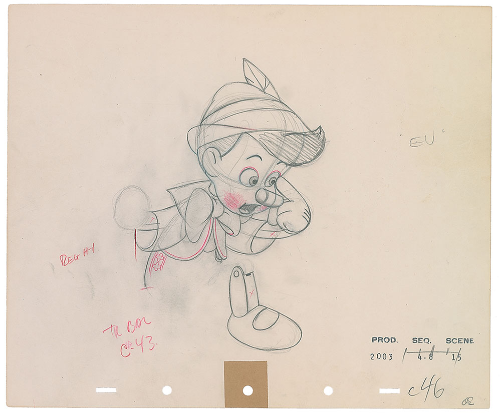 Lot #1044 Pinocchio production drawing from