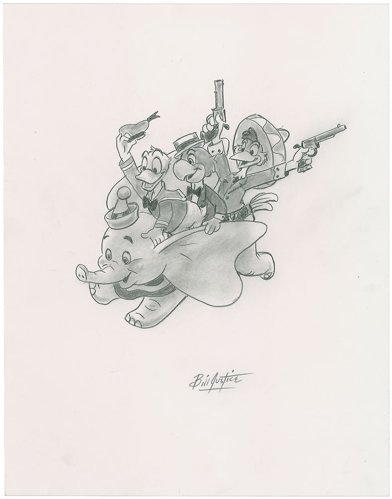 Lot #1145 Donald Duck, Jose Carioca, and Panchito with Dumbo drawing