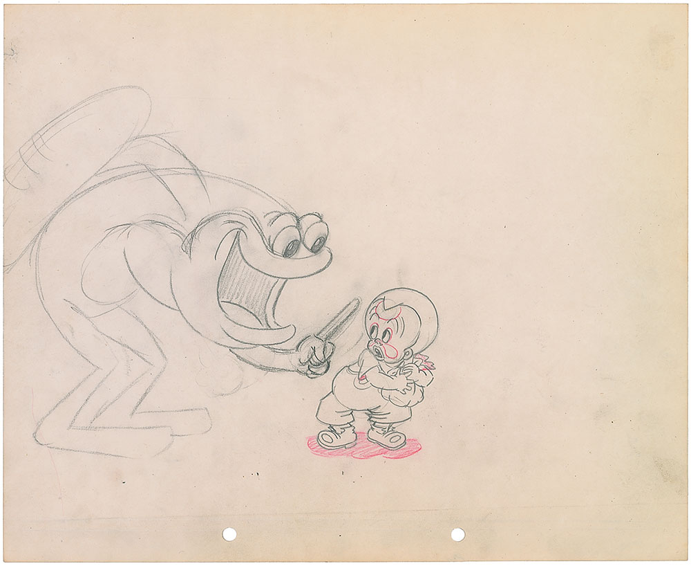 Lot #1177 Bosko and Frog production drawing from