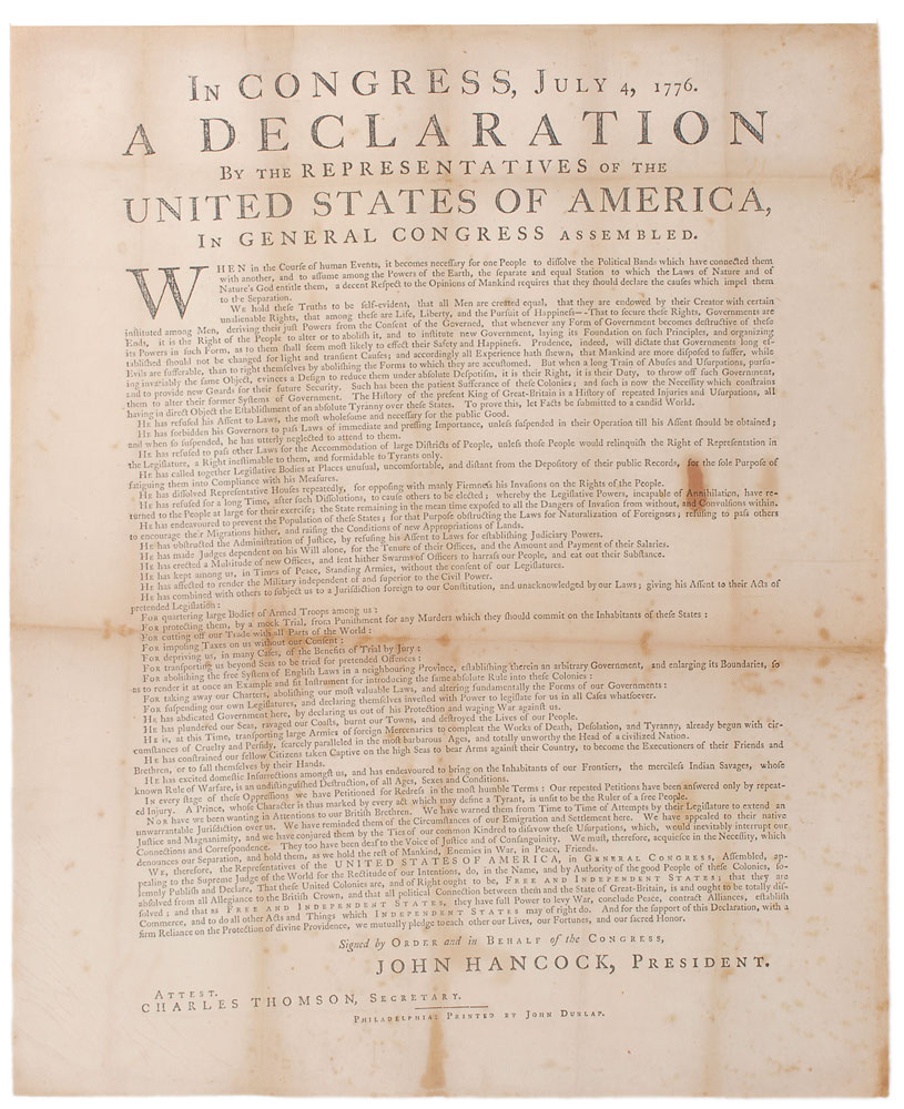 Lot #161 Declaration of Independence