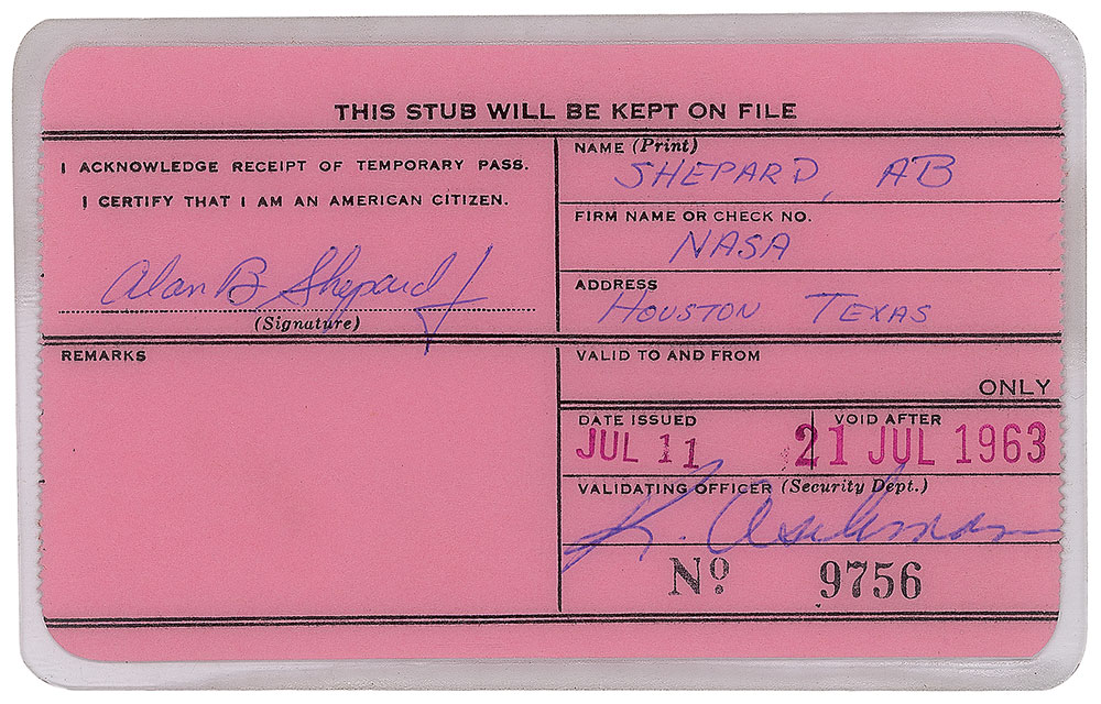 Lot #6063 Alan Shepard Signed Access Card