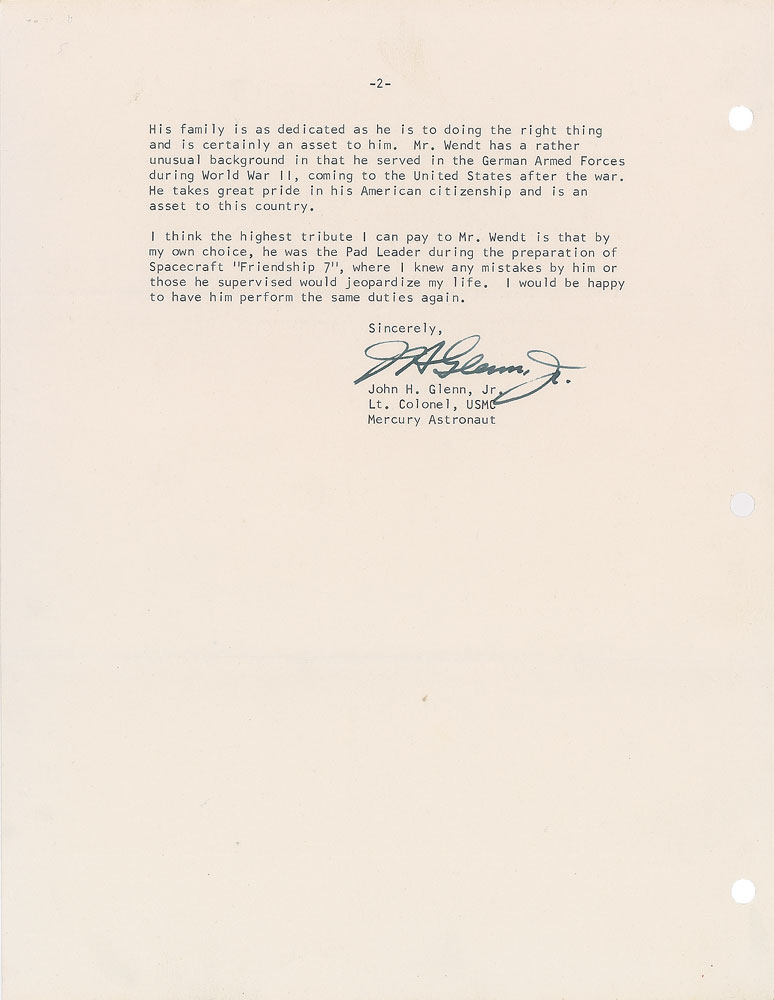 Lot #6096 John Glenn Signed Letter of