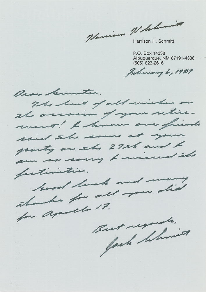 Lot #6147 Harrison Schmitt Autograph Letter Signed