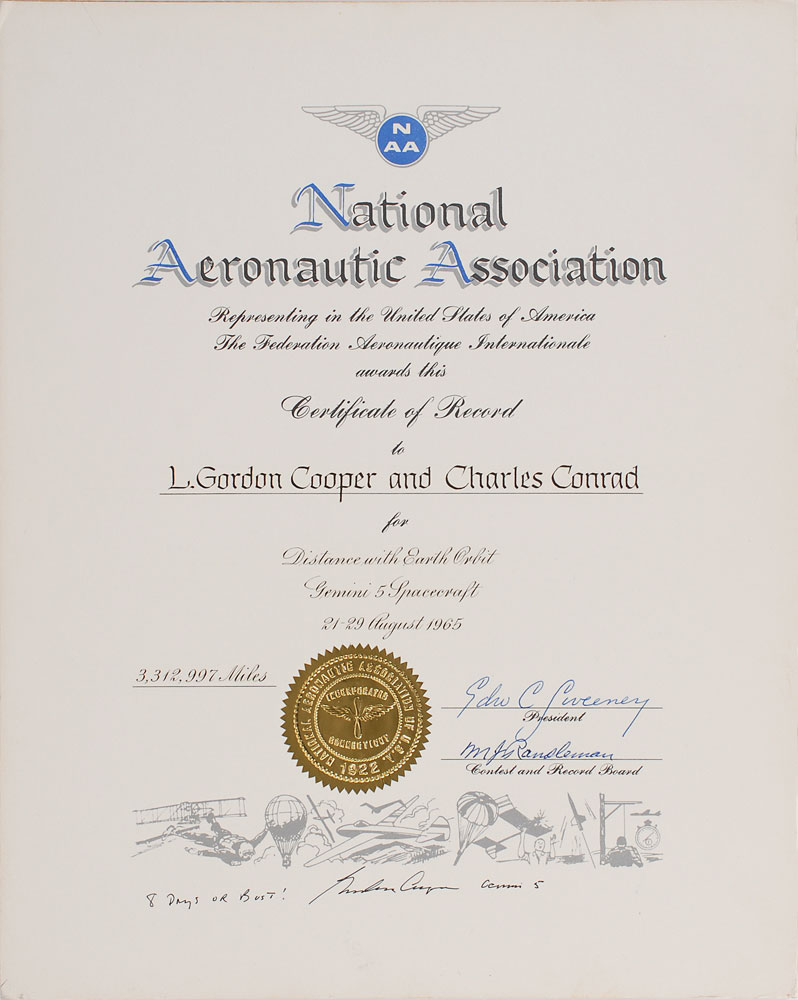 Lot #6162 Gemini 5: Gordon Cooper Signed NAA World