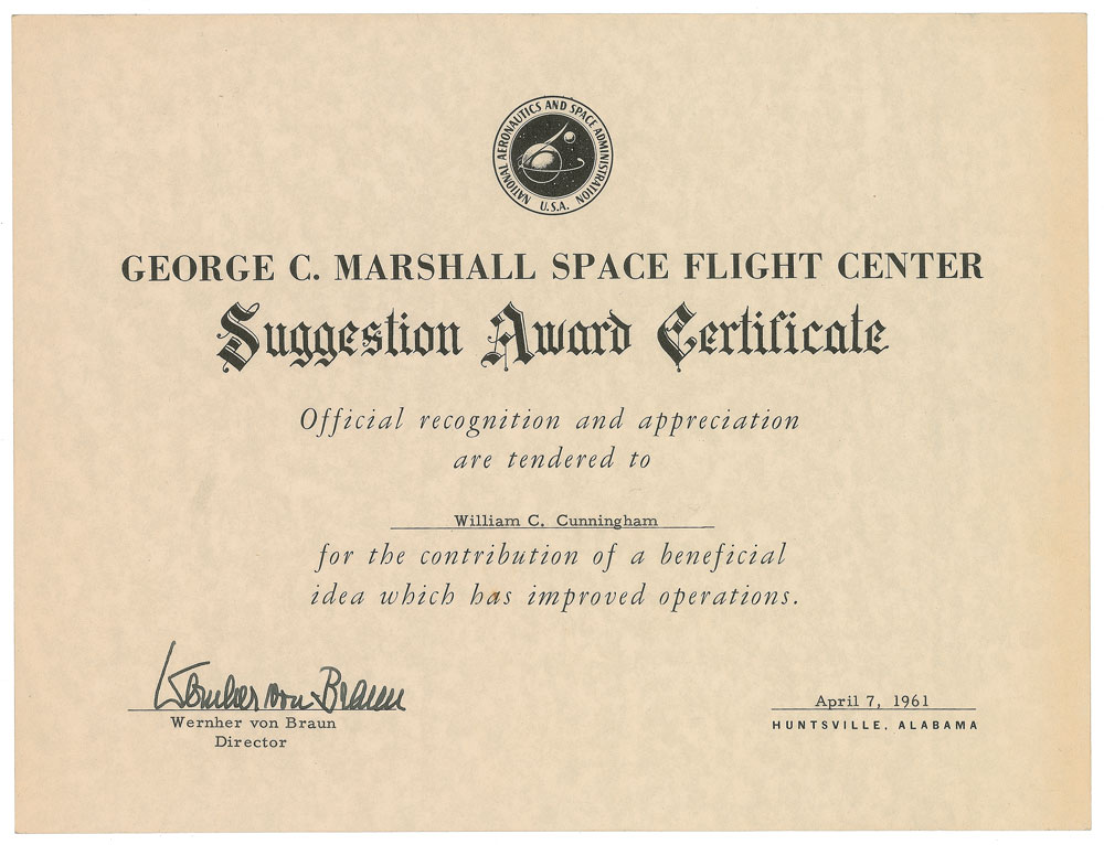 Lot #6014 Wernher von Braun Signed Award Certificate