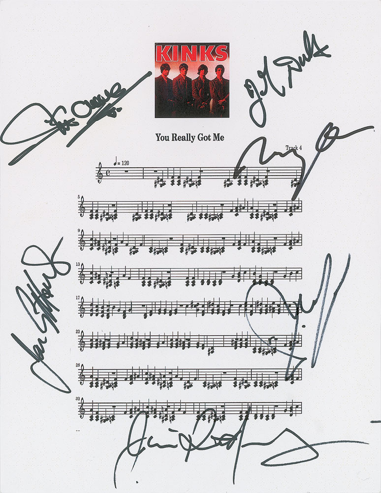 Lot #7318 The Kinks Signed Souvenir Lyrics Sheet