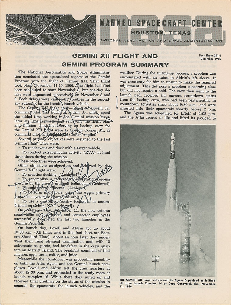 Lot #6179 Gemini 12: Aldrin and Lovell Signed