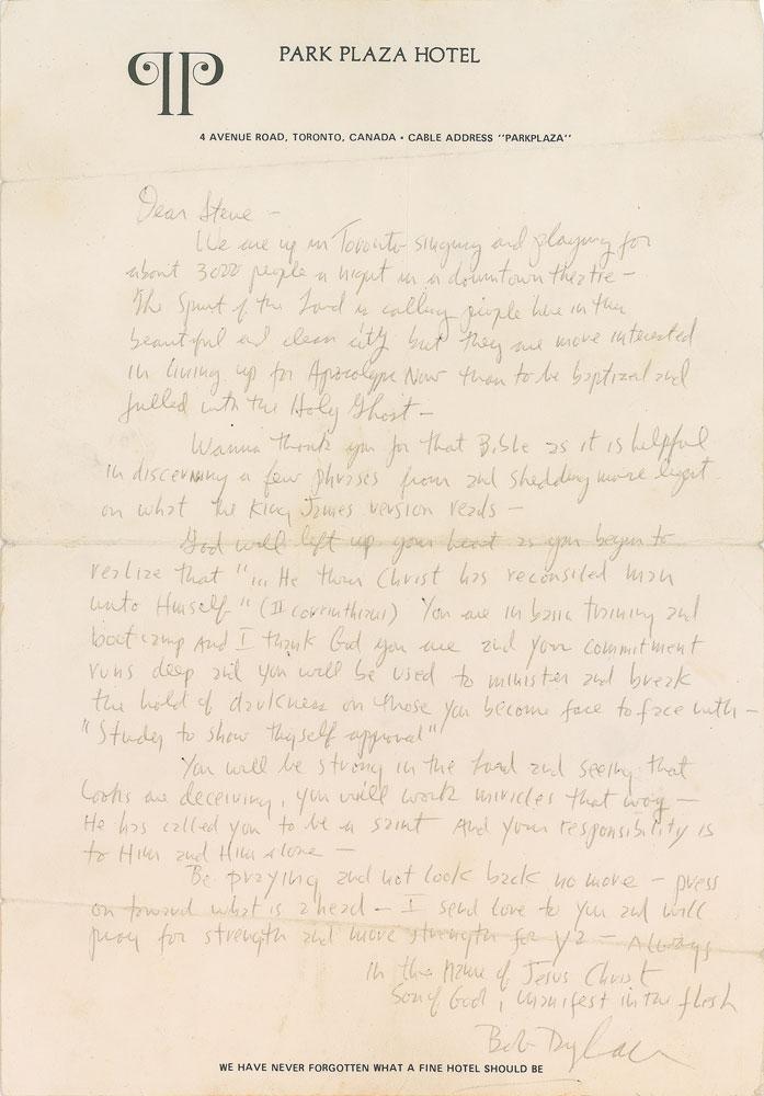 Lot #7124 Bob Dylan Autograph Letter Signed
