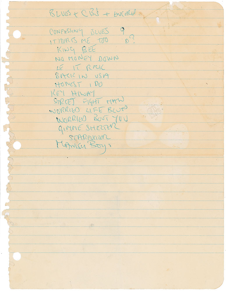 Lot #7157 Mick Jagger Handwritten Setlist