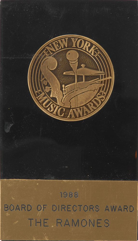 Lot #7462 7463 Ramones NY 1988 Music Award: Board