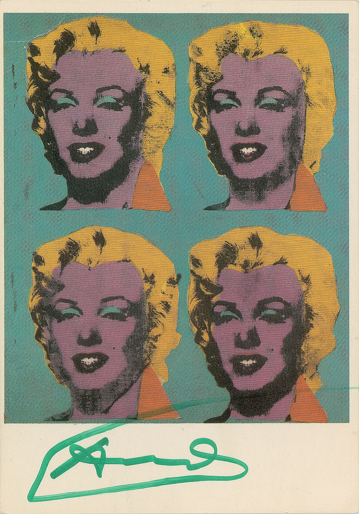 Lot #8080 Andy Warhol Signed Marilyn Postcard