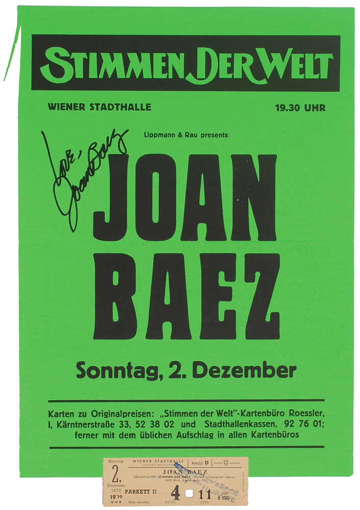Lot #7292 Joan Baez Signed Mini Poster and