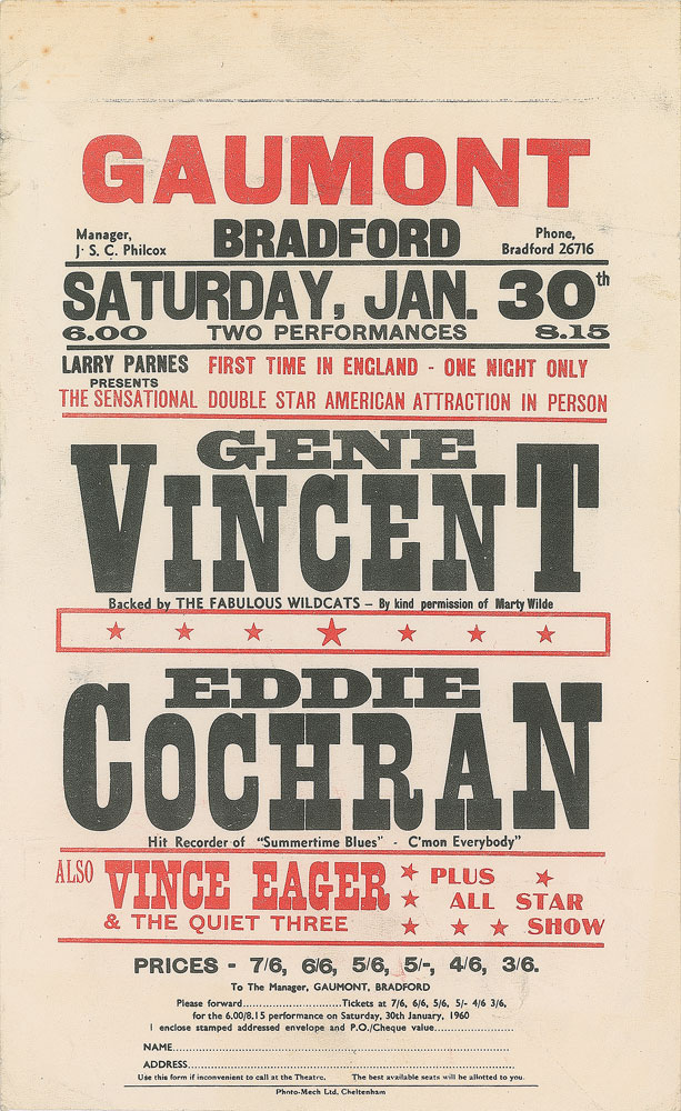 Lot #7289 Gene Vincent and Eddie Cochran Handbill