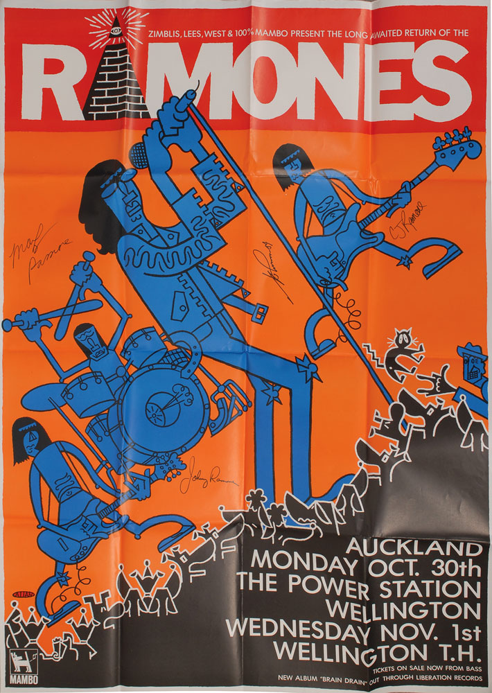 Lot #7474  Ramones 1989 New Zealand Signed Poster