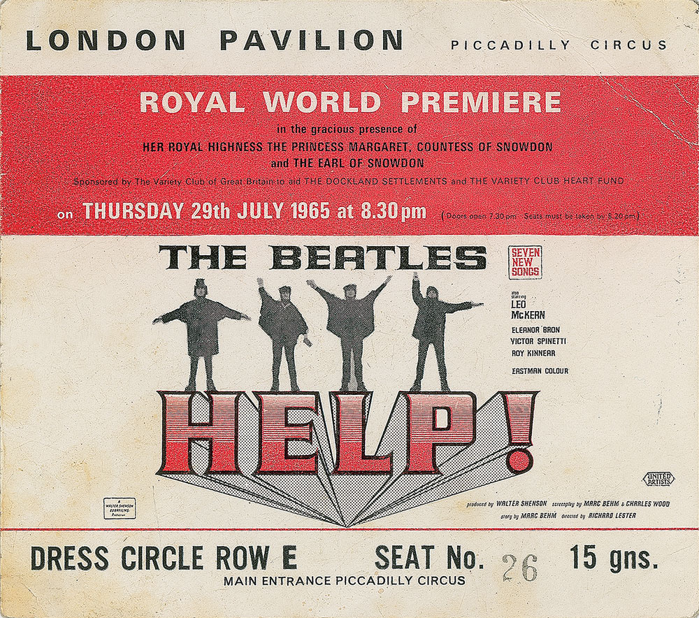 Lot #7067 Beatles 1965 Help! Movie Ticket
