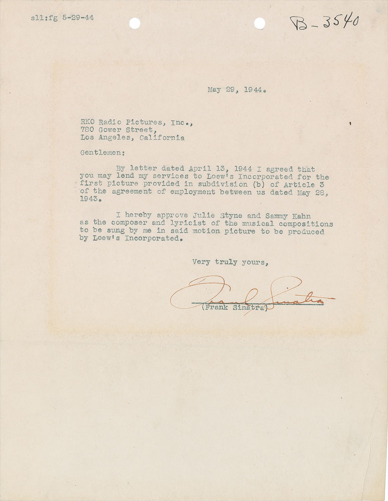 Lot #7279 Frank Sinatra Typed Letter Signed